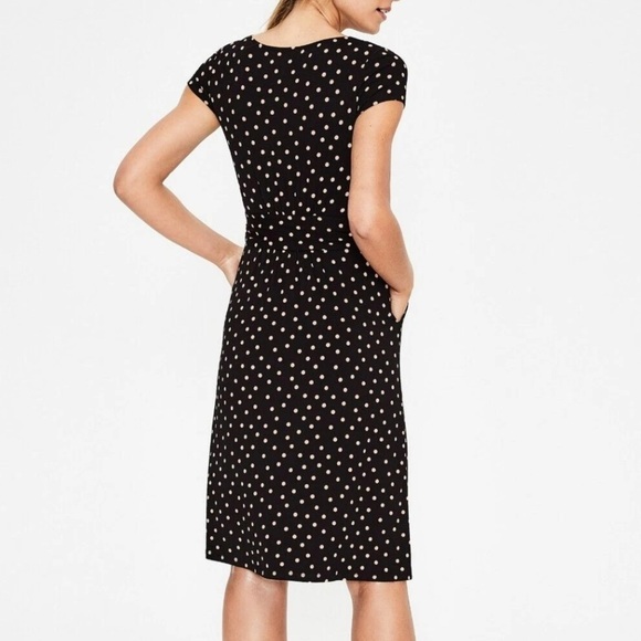 Boden Amelie‎ Black Pink Polka Dot Jersey Knit Fit Flare Dress Pockets Size 14 - Picture 2 of 13